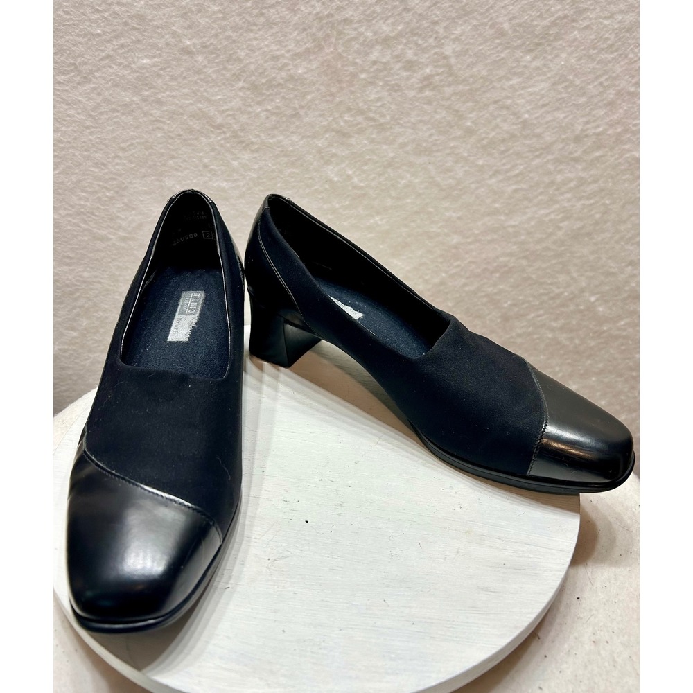 Munro American Womens Black Leather Cap Toe Block Heel Pumps M280688 Size 10 M
